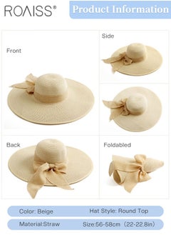 roaiss 2 Pcs Straw Hat and Cotton Woven Bag Set Boho Style Bow Decor Straw Sun Hat Summer Floppy Beach Wide Brim Cap and Crossbody Vacation Beach Bag for Women  - Image 3