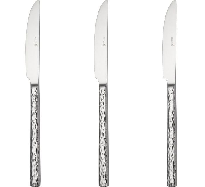 سولا طقم سكاكين طعام هولندي 3 قطع، ستانلس ستيل، تصميم عملي، مقبض منقوش - فضي