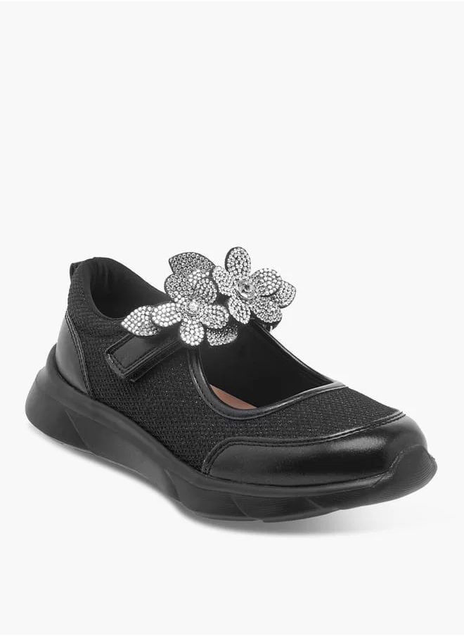 سيليست Girl's Floral Accent Mary Jane Shoes with Hook and Loop Closure