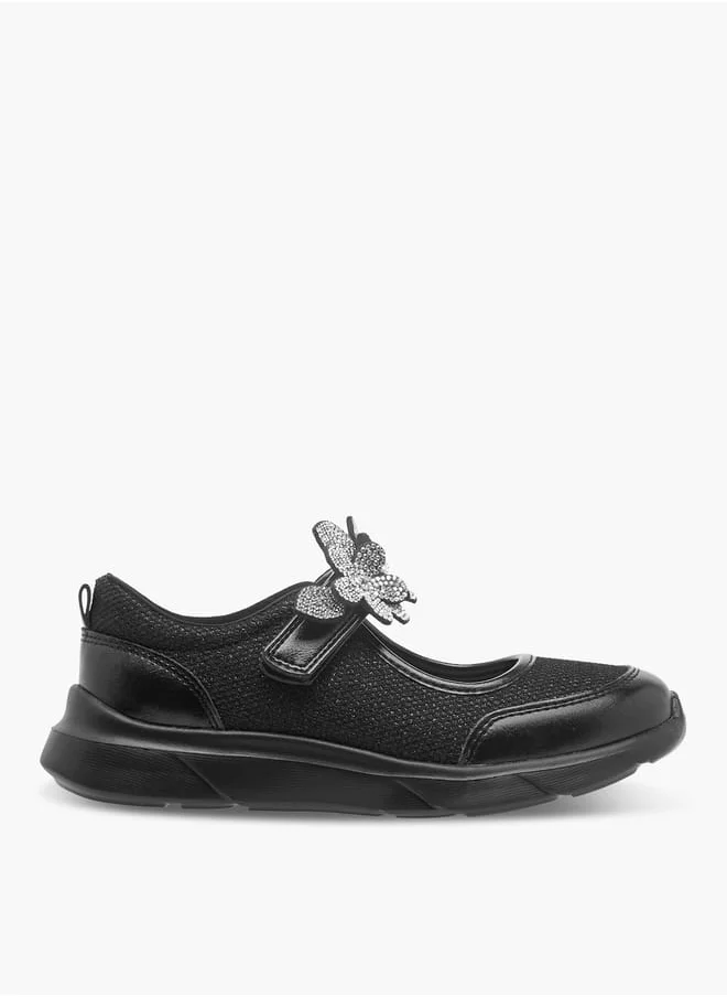 Celeste Girl's Floral Accent Mary Jane Shoes with Hook and Loop Closure
