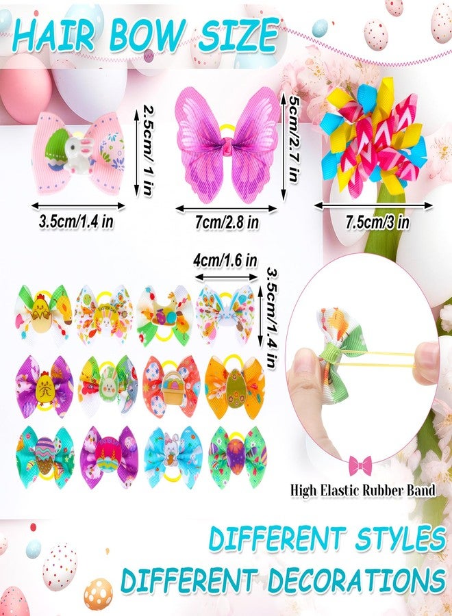 Reginary 70 Pcs Easter Dog Bow Ties Collar Set Adjustable Grooming Hair Bows Rabbit Eggs Butterfly Rhinestone Pattern Neckties for Spring Easter Puppy Cat Supplies - Image 3