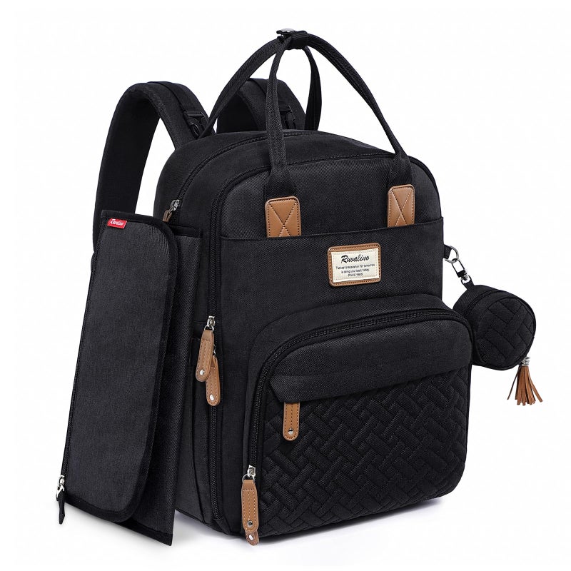 RUVALINO Diaper Bag Backpack, Multifunction Travel Pack Maternity Baby Changing Bags, Large Capacity, Waterproof, Black - Image 1