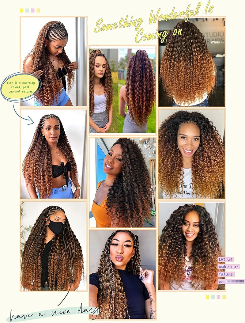MAYSA Ombre Brown Curly Braiding Crochet Hair 22inch Ocean Wave Crochet Hair Extension Synthetic Brown Crochet Hair for Women 6Packs #1BT30 - Image 4