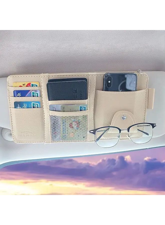 Red Car Sun Visor Organizer with Zippered Storage Glasses Clip for Cards Cash Pens - Image 1