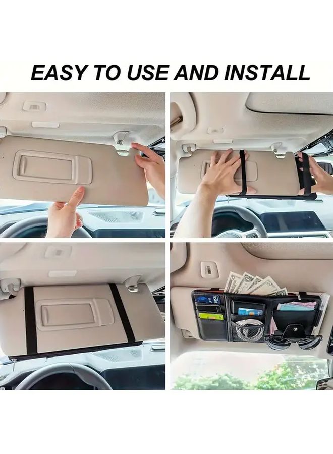 Red Car Sun Visor Organizer with Zippered Storage Glasses Clip for Cards Cash Pens - Image 5