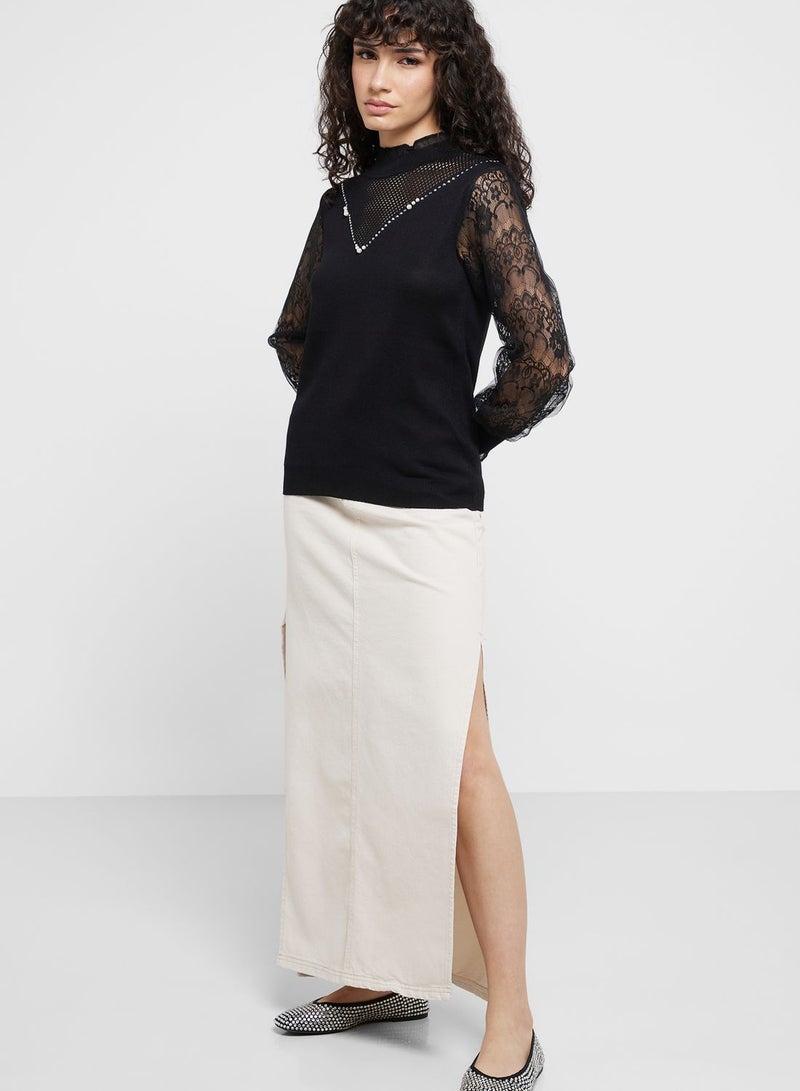 ELLA Sweater With Lace Sleeve Detail - Image 4