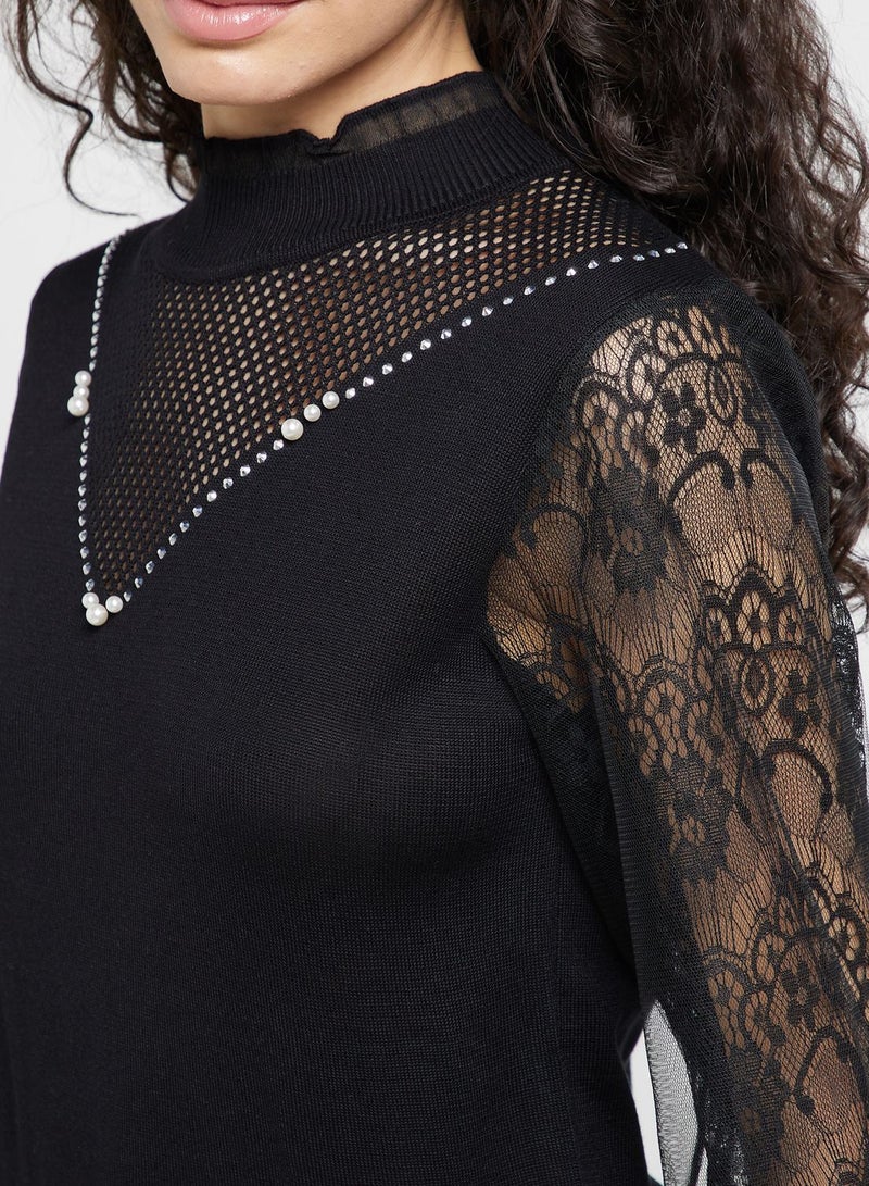 ELLA Sweater With Lace Sleeve Detail - Image 3