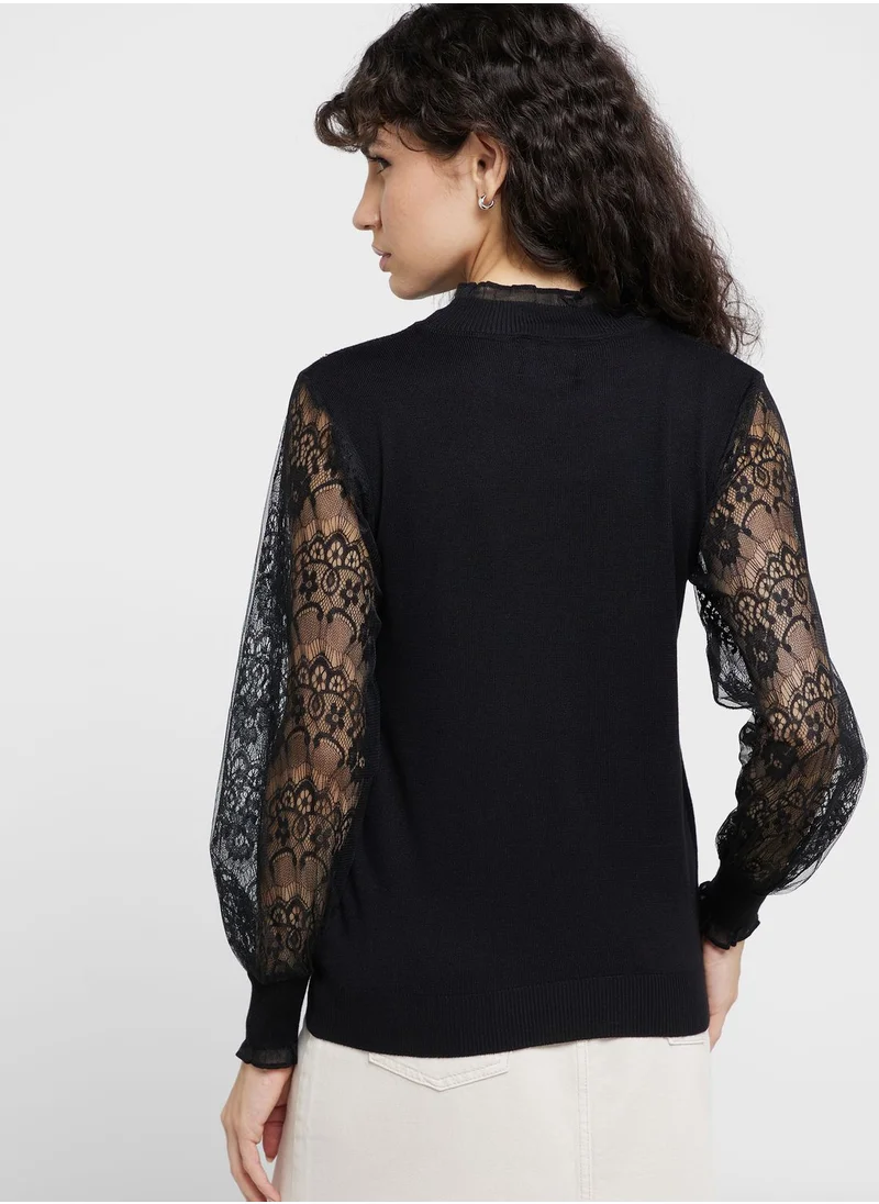 ELLA Sweater With Lace Sleeve Detail