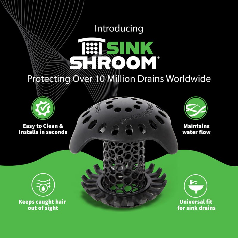 SinkShroom Ultra Bathroom Sink Drain Protector, Stainless Steel, Matte Black, Hair Catcher with Multiple Drain Adapters - Image 2