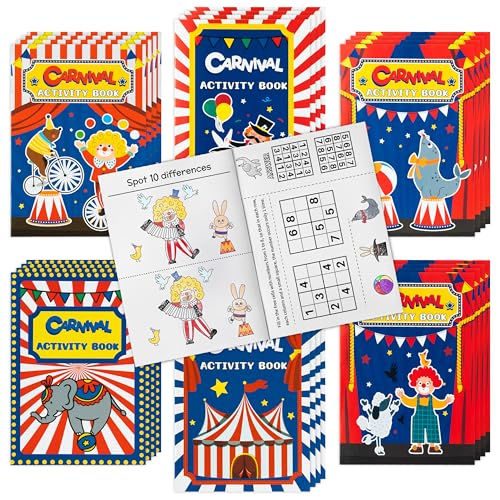 JAPBOR Carnival Activity Coloring Books 24PCS Mini Circus Carnivals Activities Color Books Bulk for Kids Party Favors Showman Themed Small Colouring Pages for Birthday Class Drawing Painting Game - Image 1