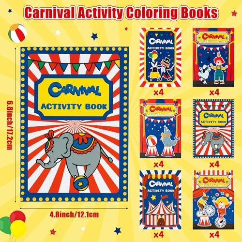 JAPBOR Carnival Activity Coloring Books 24PCS Mini Circus Carnivals Activities Color Books Bulk for Kids Party Favors Showman Themed Small Colouring Pages for Birthday Class Drawing Painting Game - Image 5