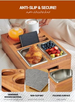 spa luxetique Bamboo Foldable Sofa Arm Tray – Space-Saving Side Table for Snacks & Drinks (18x13.19x1.26") Natural Wood Multi-Purpose Serving Tray  - Image 2