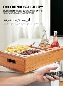 spa luxetique Bamboo Foldable Sofa Arm Tray – Space-Saving Side Table for Snacks & Drinks (18x13.19x1.26") Natural Wood Multi-Purpose Serving Tray  - Image 3
