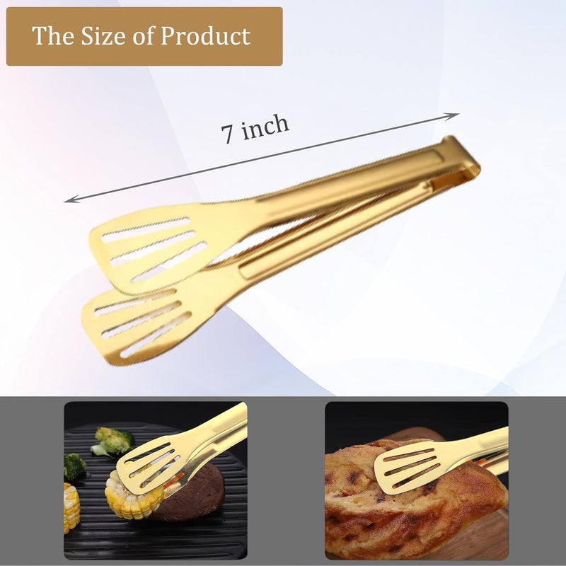 Sunenlyst 6 Pack Serving Tongs Kitchen Tong, 7 Inch Gold Buffet Tongs, Stainless Steel Food Tong Small Tong, Serving Tong for Buffet, Party, Salad, Appetizers - Image 2