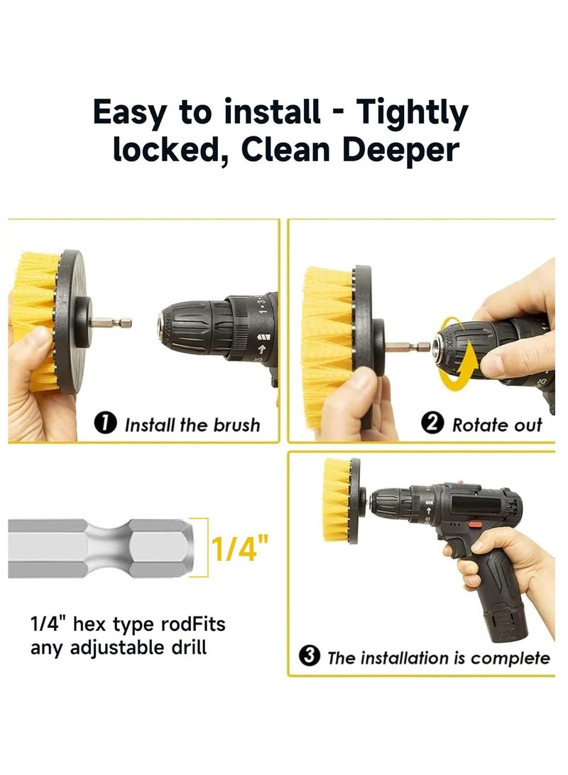 Generic 6-piece cleaning brush with electric hair brush extension accessory set, suitable for crevices, floors, bathtubs, showers, tiles, car cleaning brushes, yellow  - Image 2