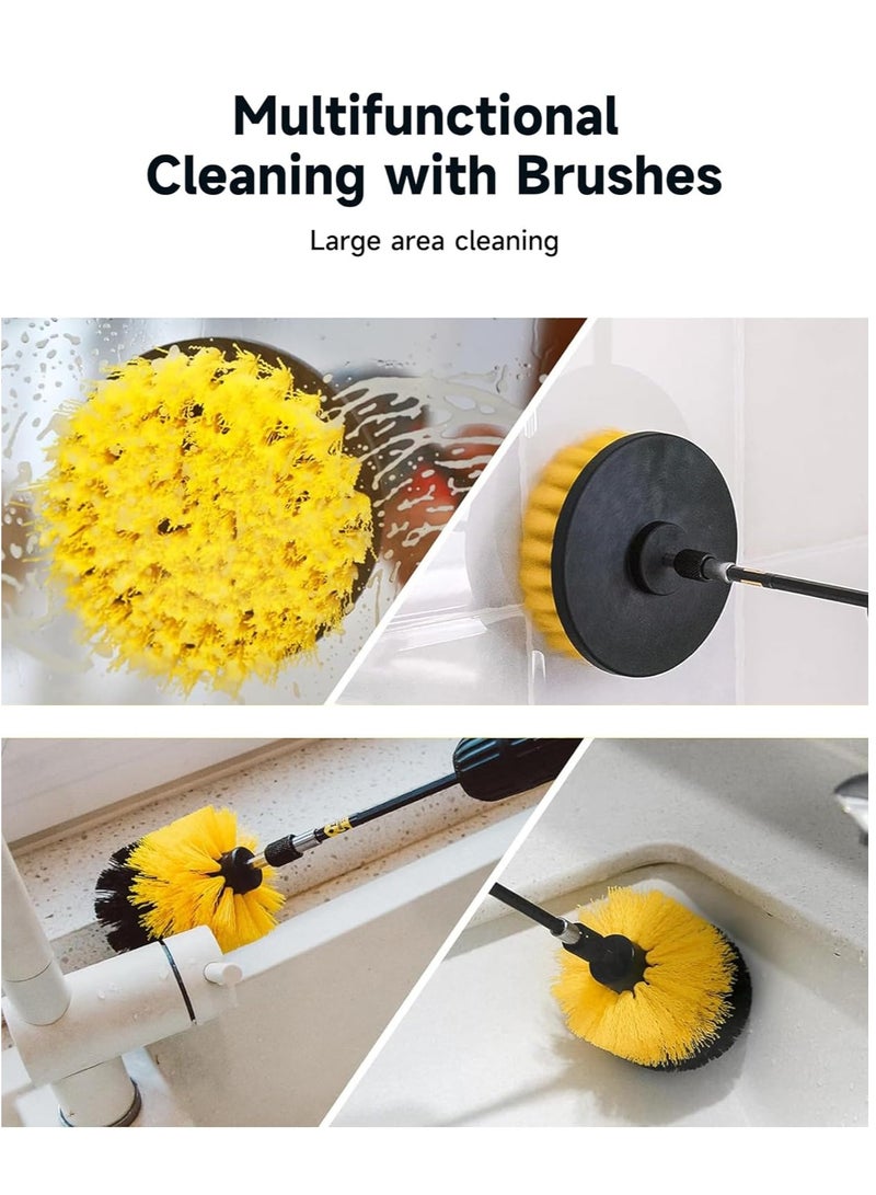 Generic 6-piece cleaning brush with electric hair brush extension accessory set, suitable for crevices, floors, bathtubs, showers, tiles, car cleaning brushes, yellow  - Image 5