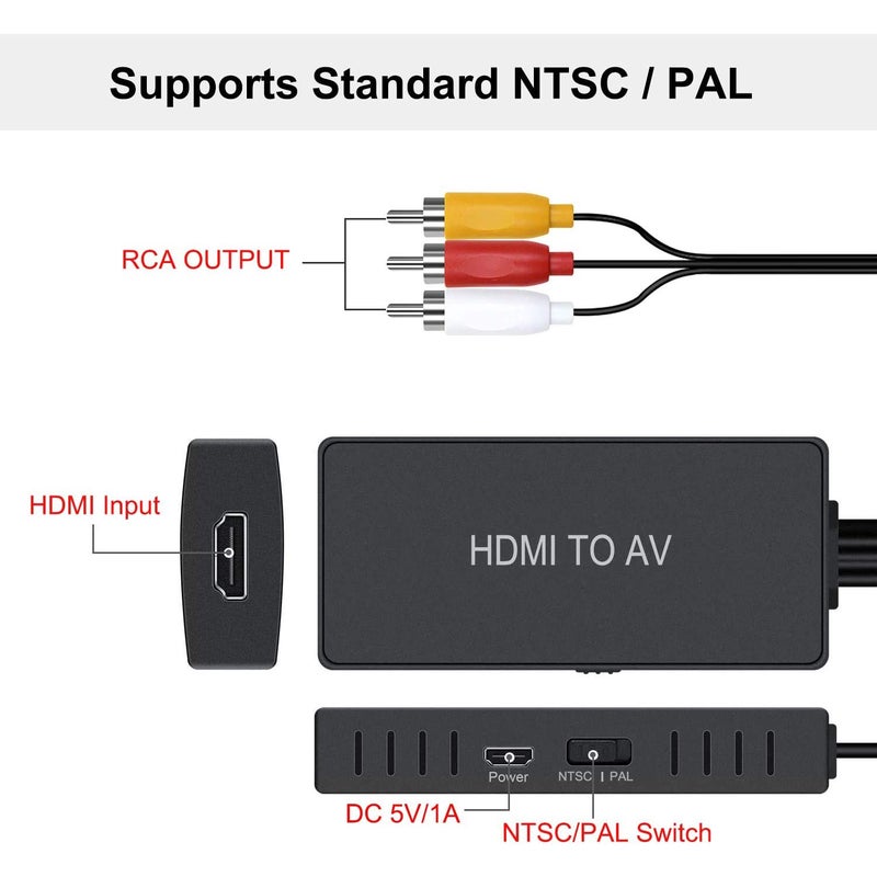 LVY HDMI to RCA Converter, HDMI to Composite Video Audio Converter Adapter, HDMI to AV, Supports PAL/NTSC for PS4, Xbox, Switch, TV Stick, Blu-Ray, DVD Player, - Image 5