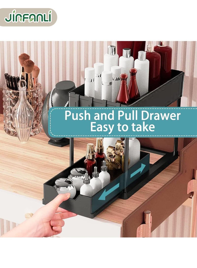 JINFANLI Under sliding cabinet basket organizer, 2 tier storage under cabinet bathroom under sink organizers and storage black under sink storage, multi purpose storage shelf for kitchen, bathroom, office - Image 3