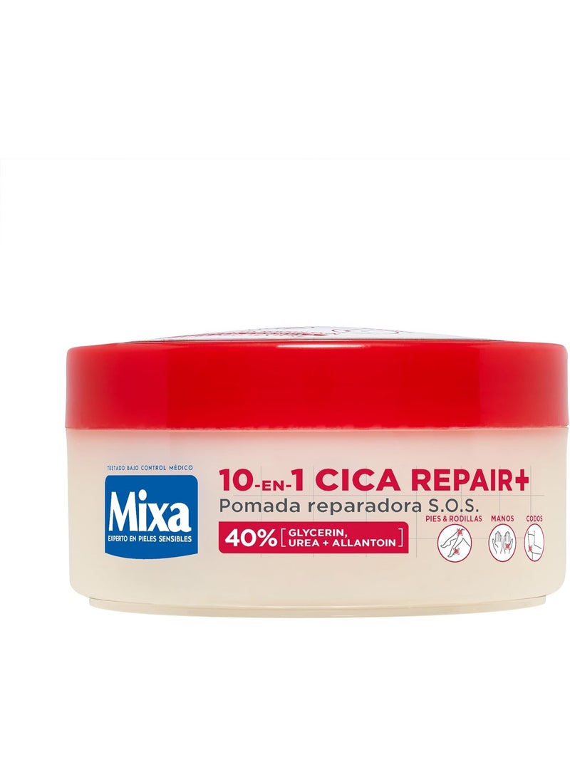 Mixa Cica Repair+ 10 in 1 S.O.S. Repair Ointment Patented Formula with 40% [Glycerin + Urea + Allantoin] Suitable for Dry and Cracked Skin for Feet, Knees, Hands and Elbows 150ml