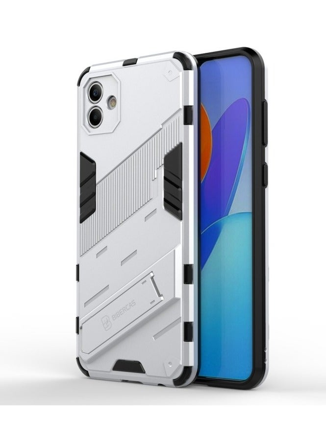 Punk Armor 2 in 1 PC Tpu Shockproof Phone Case with Invisible Holder For Samsung Galaxy A04e (white) - Image 3