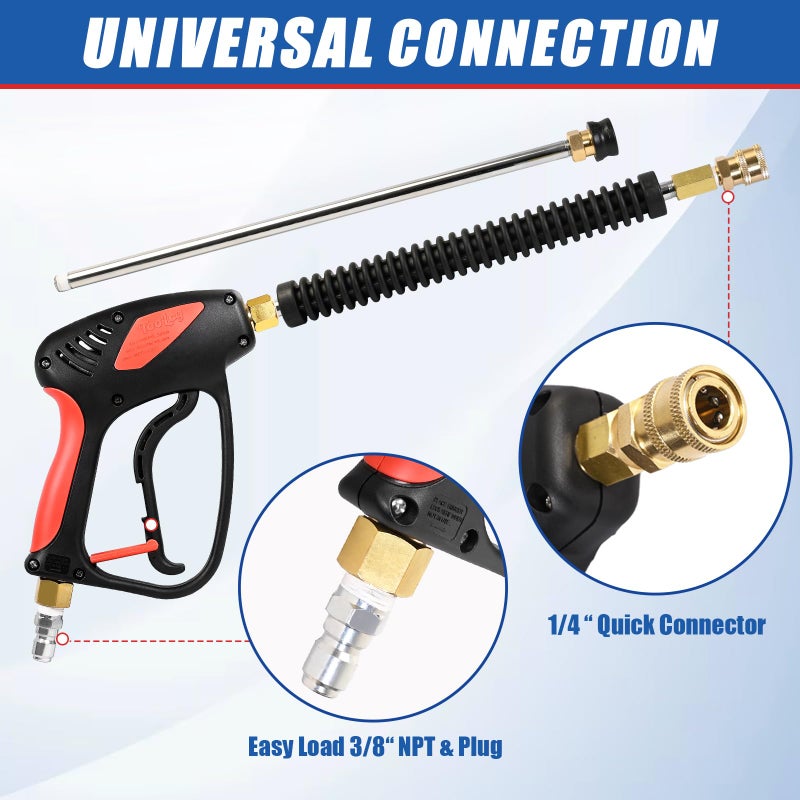 TOOLCY Pressure Washer Gun, Adjustable Power Washer Swivel Gun and Extension Wand, 4000 PSI, 7 GPM, M22-14mm to 3/8" Quick Connection, 5 Nozzle Tips, Fit Most Power Washer - Image 5
