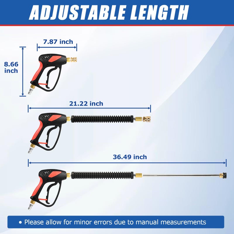 TOOLCY Pressure Washer Gun, Adjustable Power Washer Swivel Gun and Extension Wand, 4000 PSI, 7 GPM, M22-14mm to 3/8" Quick Connection, 5 Nozzle Tips, Fit Most Power Washer - Image 4