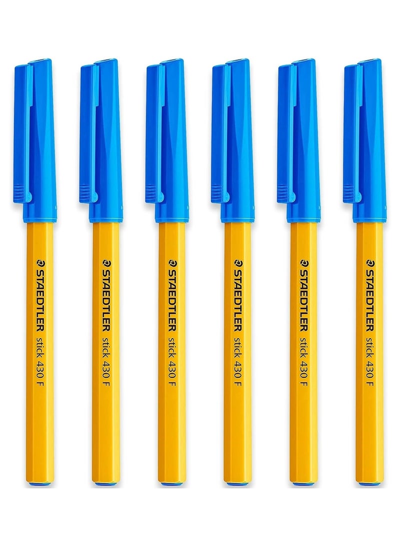 Staedtler Fine 430F Stick Ballpoint Pens Writing Pen Smooth - Blue Ink - Pack Of 6 - Image 1