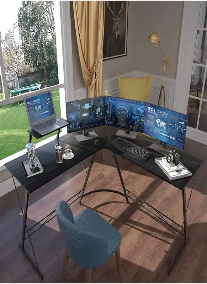 fashionhome - L Shape Gaming Table Computer Desk with Large Monitor Stand Sturdy Writing Workstation 258 x 46 x 74 cm - Image 1