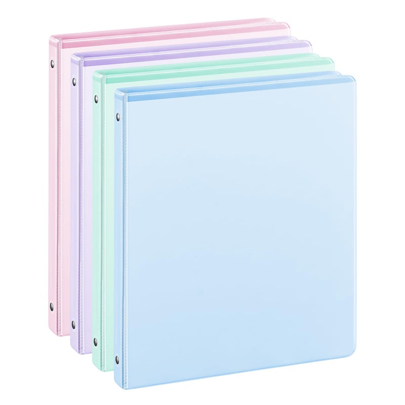 SUIN 0.5'' 3-Ring-Binder with Pockets, 100 Sheets Capacity, 1/2 inch Binders fits 11" x 8.5" US Letter Size, Assorted 4 Pastel Colors - Ideal for School, Office, and Home Use (0.5 inch) - Image 1