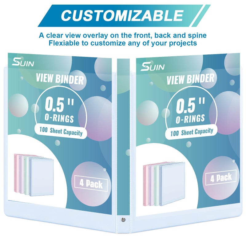 SUIN 0.5'' 3-Ring-Binder with Pockets, 100 Sheets Capacity, 1/2 inch Binders fits 11" x 8.5" US Letter Size, Assorted 4 Pastel Colors - Ideal for School, Office, and Home Use (0.5 inch) - Image 4
