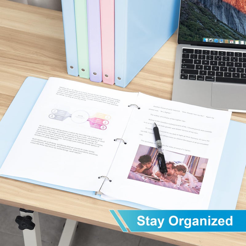 SUIN 0.5'' 3-Ring-Binder with Pockets, 100 Sheets Capacity, 1/2 inch Binders fits 11" x 8.5" US Letter Size, Assorted 4 Pastel Colors - Ideal for School, Office, and Home Use (0.5 inch) - Image 5