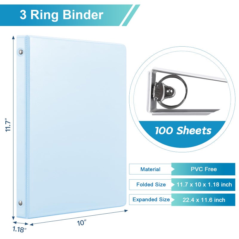 SUIN 0.5'' 3-Ring-Binder with Pockets, 100 Sheets Capacity, 1/2 inch Binders fits 11" x 8.5" US Letter Size, Assorted 4 Pastel Colors - Ideal for School, Office, and Home Use (0.5 inch) - Image 2