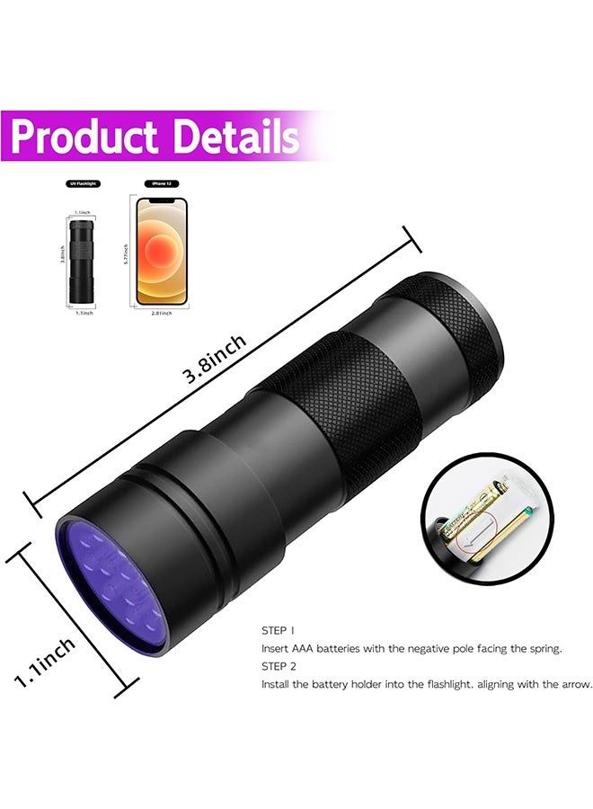 Photon Handheld Mini LED Flashlight, UV Flashlight Black Light, For Hidden Stain Detection in Room Resin Curing Scorpion & Bed Bug Find Pet Urine & Dry Stain Detection/Carpets/Rugs/Floors (Black) - Image 2
