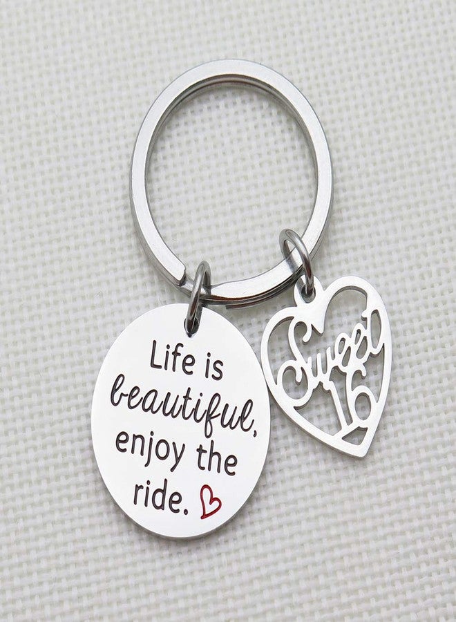 IDLAN Sweet 16 Keychain Life Is Beautiful Enjoy The Ride Sweet 16 Birthday Gifts Stainless Steel Keychain Daughter Niece Gift - Image 3