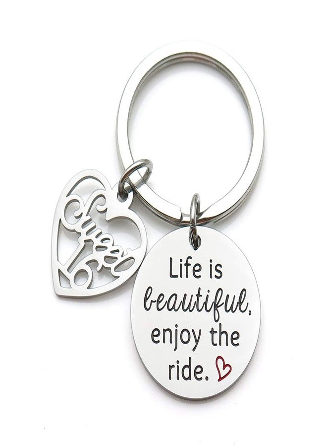 IDLAN Sweet 16 Keychain Life Is Beautiful Enjoy The Ride Sweet 16 Birthday Gifts Stainless Steel Keychain Daughter Niece Gift - Image 1
