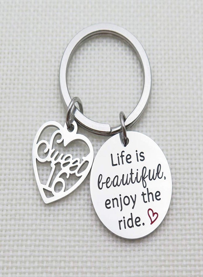 IDLAN Sweet 16 Keychain Life Is Beautiful Enjoy The Ride Sweet 16 Birthday Gifts Stainless Steel Keychain Daughter Niece Gift - Image 2