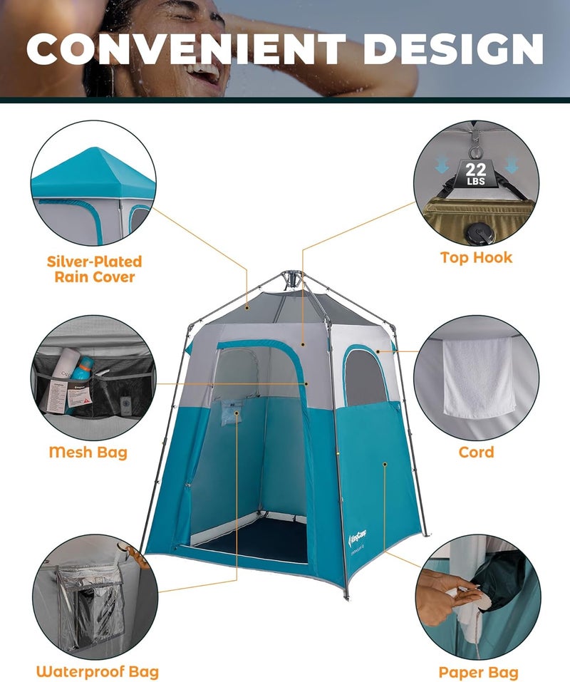 KingCamp Instant Shower Tent, Portable Superior Stable Privacy Shelter, Large Room Outdoor Toilet Tent with Floor for Beach, Camping & Hiking, Setup in Under 60s - Image 4