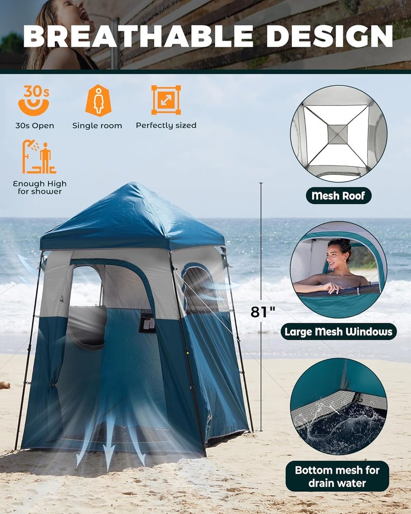 KingCamp Instant Shower Tent, Portable Superior Stable Privacy Shelter, Large Room Outdoor Toilet Tent with Floor for Beach, Camping & Hiking, Setup in Under 60s - Image 3