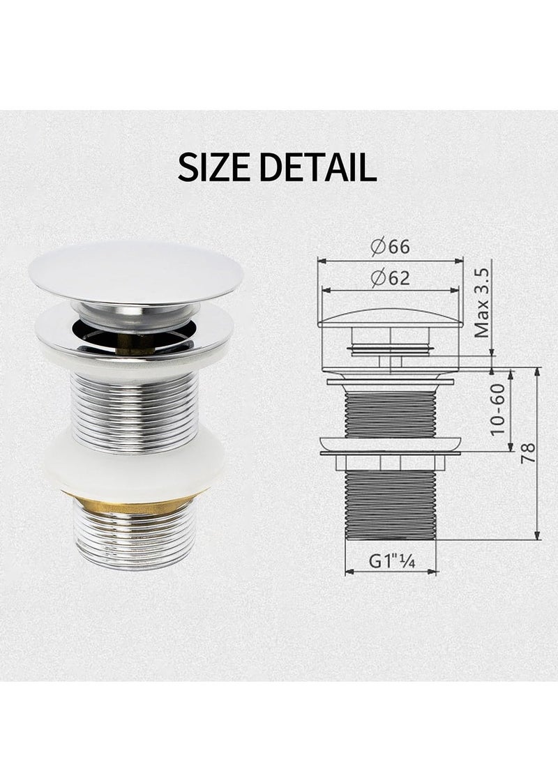 Pop Up Basin Plug - Solid Brass Click Clack Sink Waste Drainer, Universal G 1-1/4 Connection for All Standard Wash Basins, Sinks, Vanity - Image 3