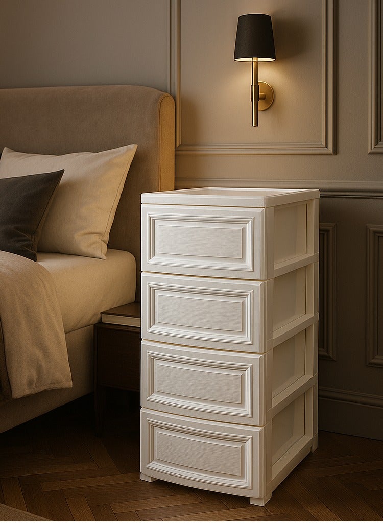 المفرج أدراج تخزين لؤلؤية بـ 4 أدراج – تصميم فاخر وعصري لغرف النوم الراقية (الأبعاد: 84 × 42 × 34 سم) - Image 2