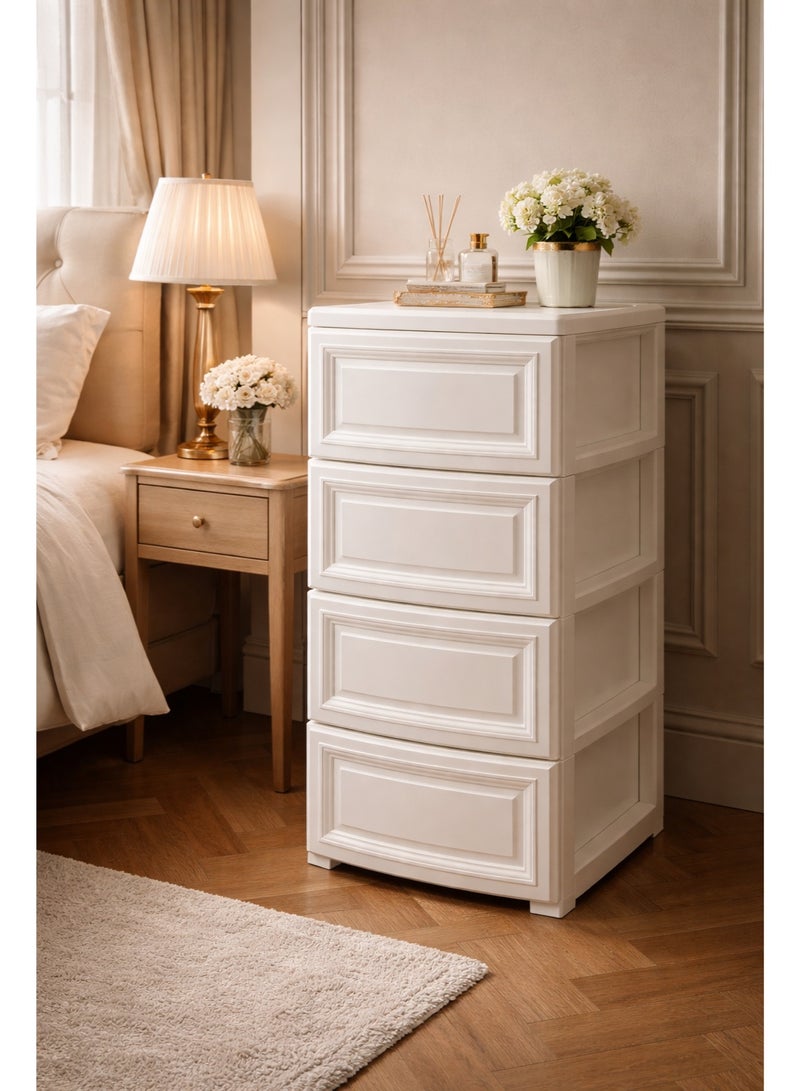 المفرج أدراج تخزين لؤلؤية بـ 4 أدراج – تصميم فاخر وعصري لغرف النوم الراقية (الأبعاد: 84 × 42 × 34 سم) - Image 1