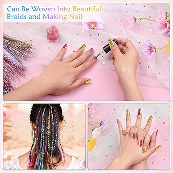 Modacraft 14 Colors 3000 Strands Hair Tinsel Extensions 47 Inch Glitter Hair Extension Fairy Hair Tinsel Strands Kit Holographic Dazzle Colour Straight Hair Extensions for Women Girls Party Cosplay - Image 5