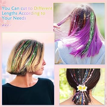 Modacraft 14 Colors 3000 Strands Hair Tinsel Extensions 47 Inch Glitter Hair Extension Fairy Hair Tinsel Strands Kit Holographic Dazzle Colour Straight Hair Extensions for Women Girls Party Cosplay - Image 4