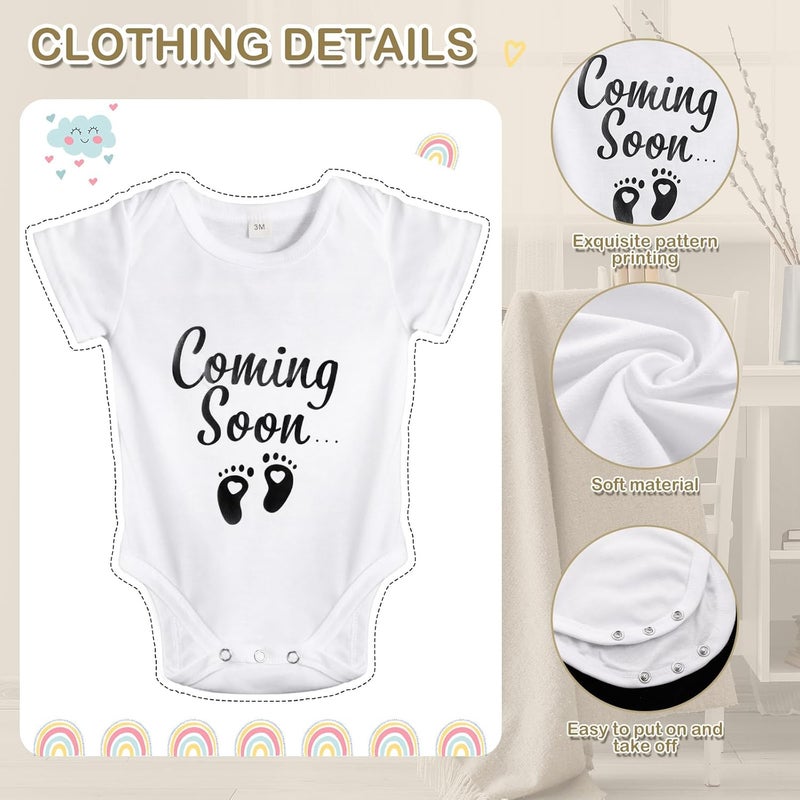Canlierr 8 Pcs Pregnancy Announcement Set Pregnancy Reveal Ideas Include Felt Letter Round Board Kit Baby Bodysuit Booties Wood Blocks Wooden Signs for Coming Soon Baby AnnouncementWhite - Image 4