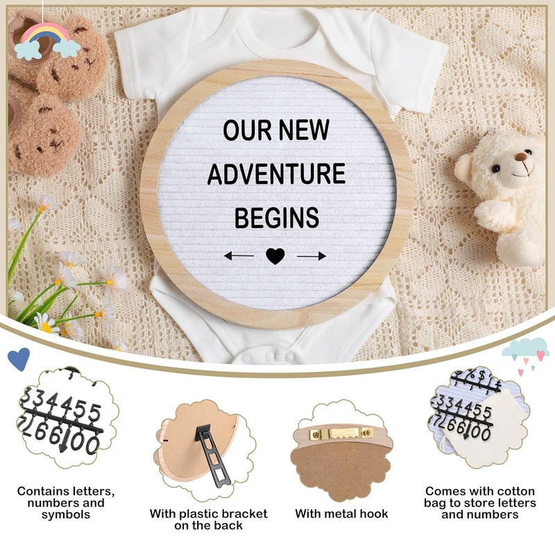 Canlierr 8 Pcs Pregnancy Announcement Set Pregnancy Reveal Ideas Include Felt Letter Round Board Kit Baby Bodysuit Booties Wood Blocks Wooden Signs for Coming Soon Baby AnnouncementWhite - Image 3