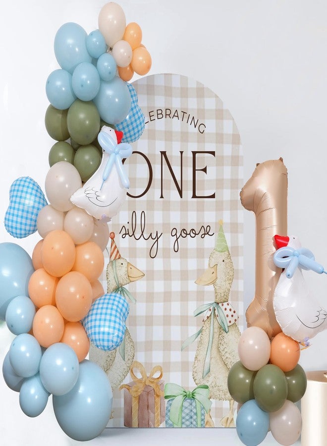 YOUAME Boys Goose Gingham Blue First Birthday Balloon Arch Kit - Kids Farmhouse Animal Party Balloon Garland Decors, Baby Shower Balloon Garland Arch, 1st Birthday Balloon Tower, Party Backdrop Props - Image 1