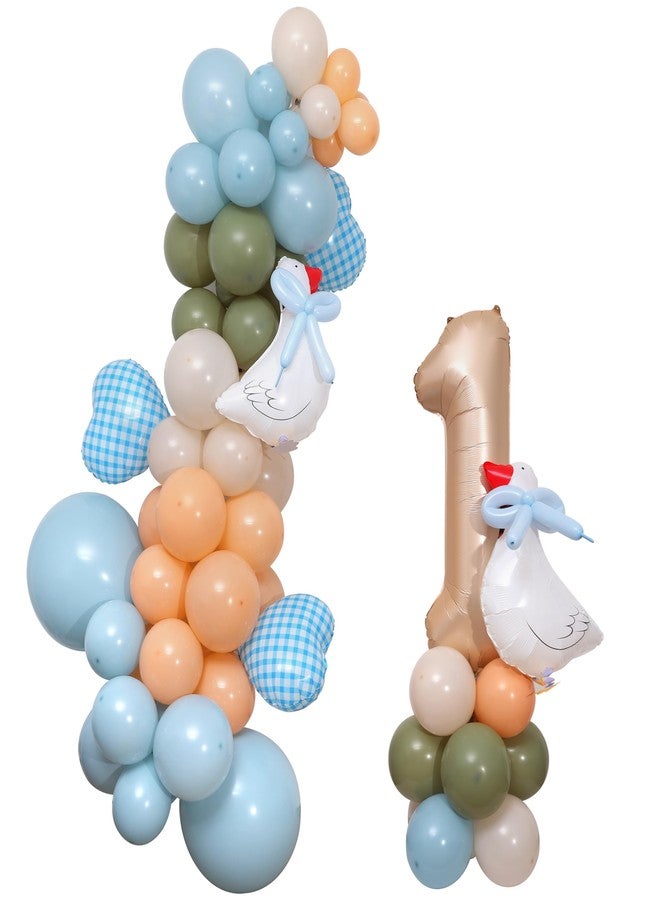 YOUAME Boys Goose Gingham Blue First Birthday Balloon Arch Kit - Kids Farmhouse Animal Party Balloon Garland Decors, Baby Shower Balloon Garland Arch, 1st Birthday Balloon Tower, Party Backdrop Props - Image 5