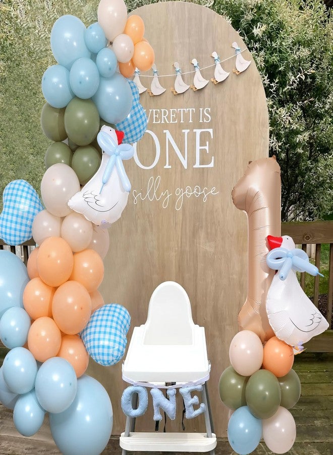 YOUAME Boys Goose Gingham Blue First Birthday Balloon Arch Kit - Kids Farmhouse Animal Party Balloon Garland Decors, Baby Shower Balloon Garland Arch, 1st Birthday Balloon Tower, Party Backdrop Props - Image 4