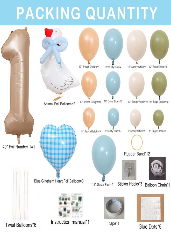 YOUAME Boys Goose Gingham Blue First Birthday Balloon Arch Kit - Kids Farmhouse Animal Party Balloon Garland Decors, Baby Shower Balloon Garland Arch, 1st Birthday Balloon Tower, Party Backdrop Props - Image 2