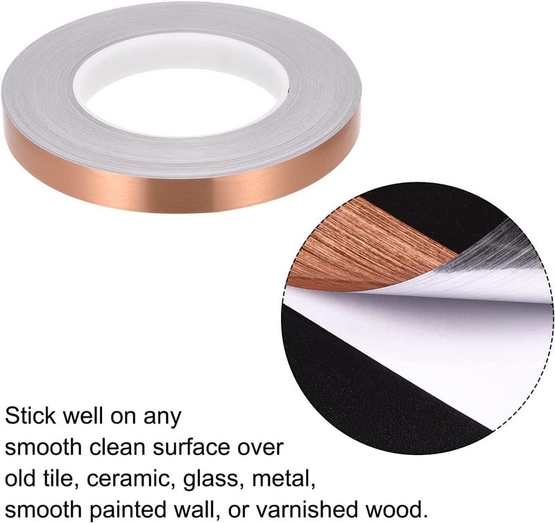 HUBTURE Tile Gap Foil Line Tape, Self-Adhesive Tile Seam Sticker, Waterproof Gap Sealing Foil Decor Tape for Wall, Cabinet, Bedroom, Living Room, Kitchen,1CM*50M (Rose) - Image 3